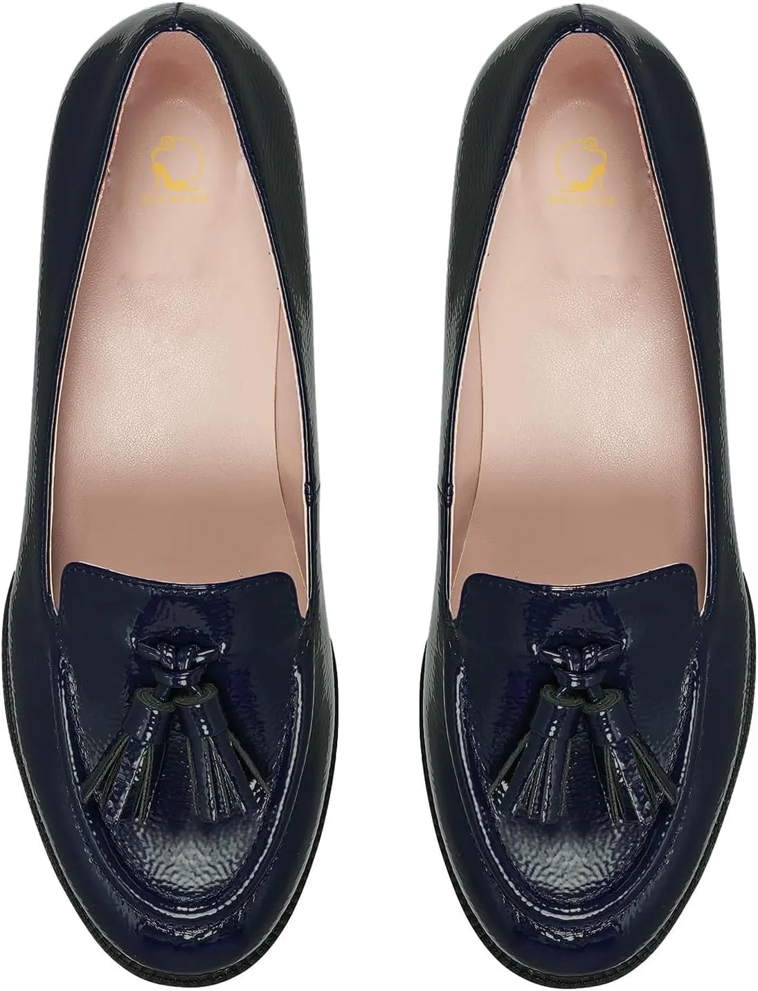 SHODENSE Women Tassel Loafers Round Toe Slip On Chunky Heel Loafer Shoes Fringe Patent 1 inch Low Heel Dress Shoes with Tassels Loafer Flats Office Casual Walking Driver Loafers Comfy 4-11 M US