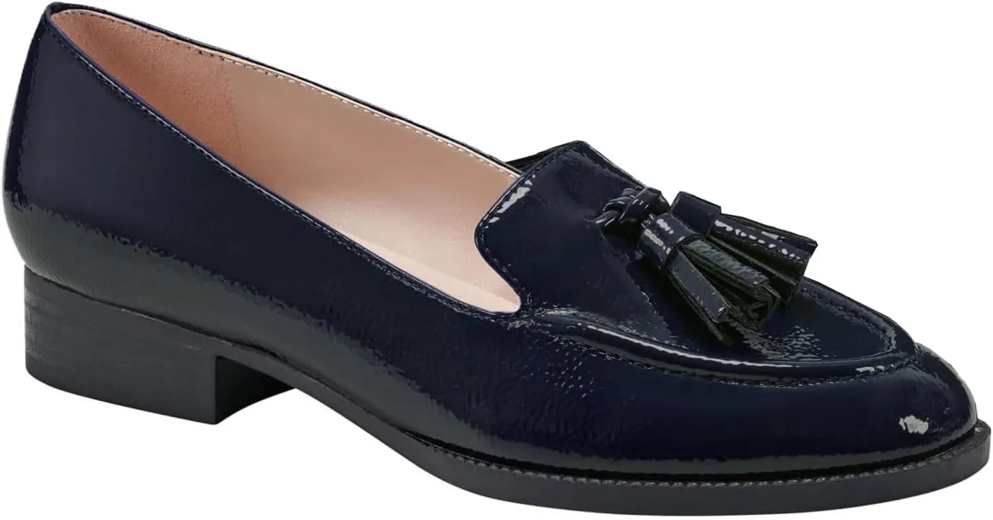 SHODENSE Women Tassel Loafers Round Toe Slip On Chunky Heel Loafer Shoes Fringe Patent 1 inch Low Heel Dress Shoes with Tassels Loafer Flats Office Casual Walking Driver Loafers Comfy 4-11 M US