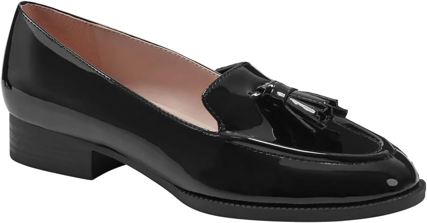 SHODENSE Women Tassel Loafers Round Toe Slip On Chunky Heel Loafer Shoes Fringe Patent 1 inch Low Heel Dress Shoes with Tassels Loafer Flats Office Casual Walking Driver Loafers Comfy 4-11 M US