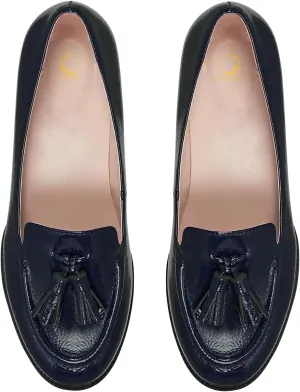 SHODENSE Women Tassel Loafers Round Toe Slip On Chunky Heel Loafer Shoes Fringe Patent 1 inch Low Heel Dress Shoes with Tassels Loafer Flats Office Casual Walking Driver Loafers Comfy 4-11 M US