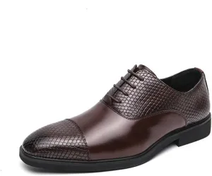 Shoes Dress Oxford for Men Lace Up Round Toe Faux Leather Cap Toe Patchwork Oxford Shoes Anti-Slip Low Top Rubber Sole Slip Resistant Block Heel(Brown,10.5)