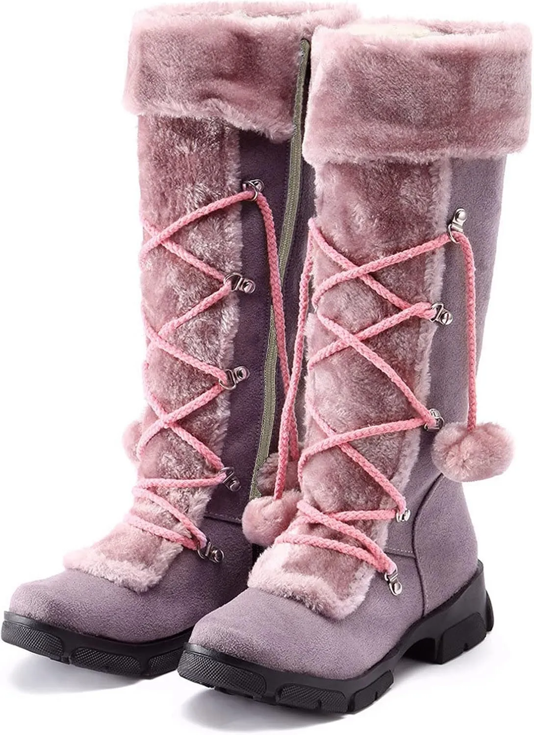 Snow Boots for Women Mid Calf Boots for Women Retro Round Toe Suede Square Heel Warm Zipper Mid Calf Snow Boots Shoes