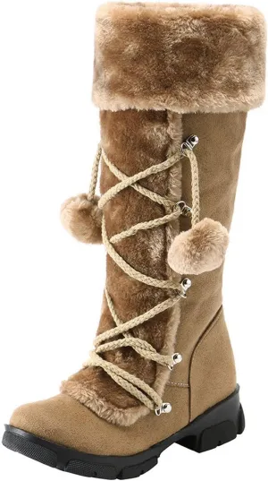 Snow Boots for Women Mid Calf Boots for Women Retro Round Toe Suede Square Heel Warm Zipper Mid Calf Snow Boots Shoes