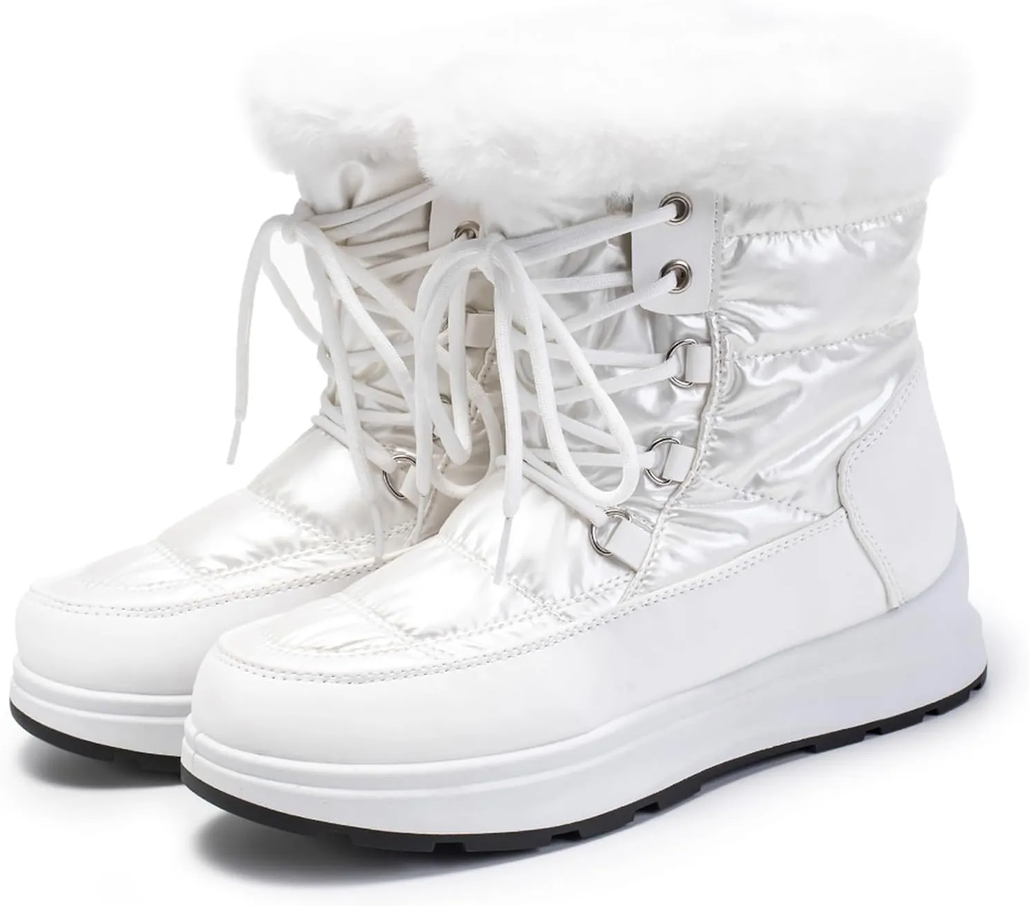 Snow Boots for Women Platform Boots Winter Thick Bottom Flat Heel Waterproof Lace Up Padded Warm Mid-Calf Snow Boots