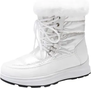Snow Boots for Women Platform Boots Winter Thick Bottom Flat Heel Waterproof Lace Up Padded Warm Mid-Calf Snow Boots
