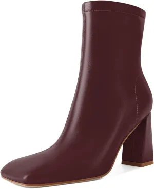 Soireelady Womens Ankle Boots Chunky Heel Boots Square Toe Short Booties High Heeled Gogo Boots Fashion Fall Bootie Shoes 3.5 Inch