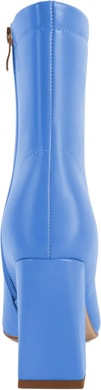 Soireelady Womens Ankle Boots Chunky Heel Boots Square Toe Short Booties High Heeled Gogo Boots Fashion Fall Bootie Shoes 3.5 Inch