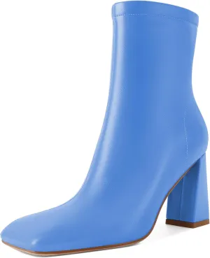 Soireelady Womens Ankle Boots Chunky Heel Boots Square Toe Short Booties High Heeled Gogo Boots Fashion Fall Bootie Shoes 3.5 Inch