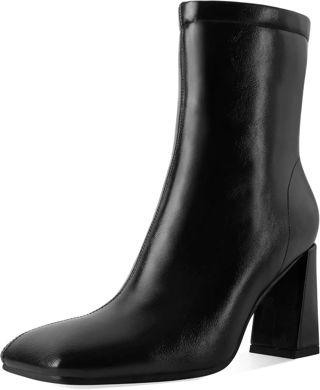 Soireelady Womens Ankle Boots Chunky Heel Boots Square Toe Short Booties High Heeled Gogo Boots Fashion Fall Bootie Shoes 3.5 Inch
