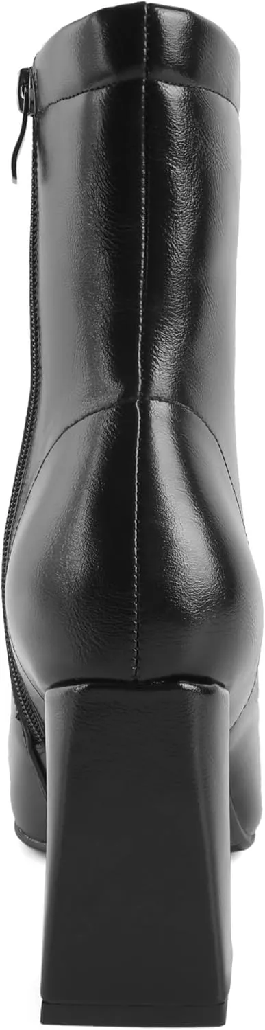 Soireelady Womens Ankle Boots Chunky Heel Boots Square Toe Short Booties High Heeled Gogo Boots Fashion Fall Bootie Shoes 3.5 Inch