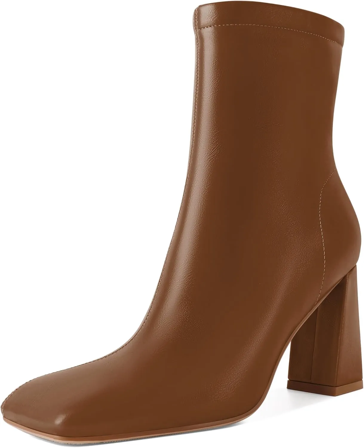 Soireelady Womens Ankle Boots Chunky Heel Boots Square Toe Short Booties High Heeled Gogo Boots Fashion Fall Bootie Shoes 3.5 Inch