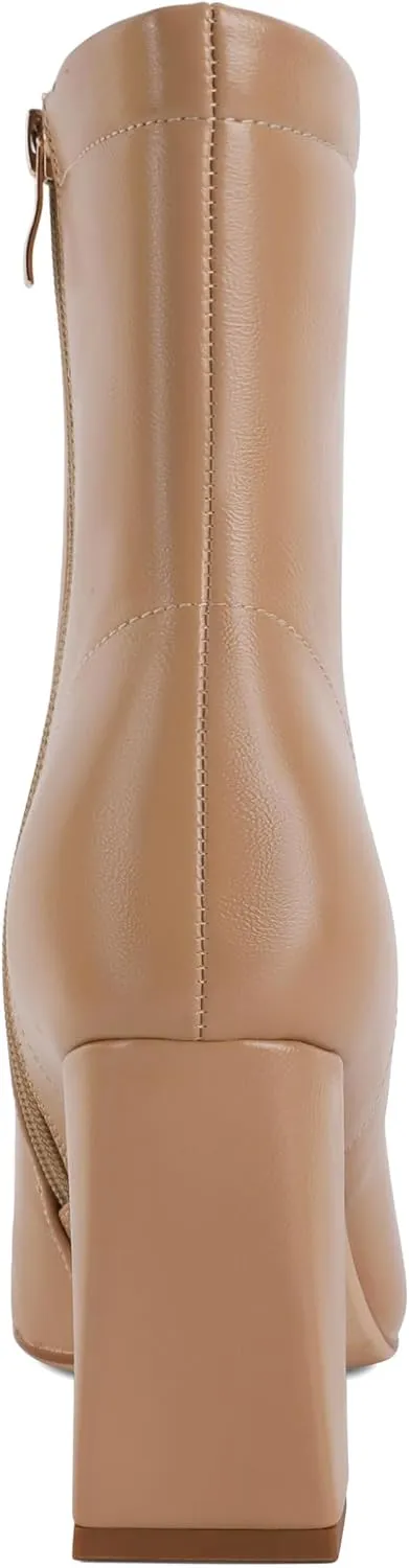 Soireelady Womens Ankle Boots Chunky Heel Boots Square Toe Short Booties High Heeled Gogo Boots Fashion Fall Bootie Shoes 3.5 Inch