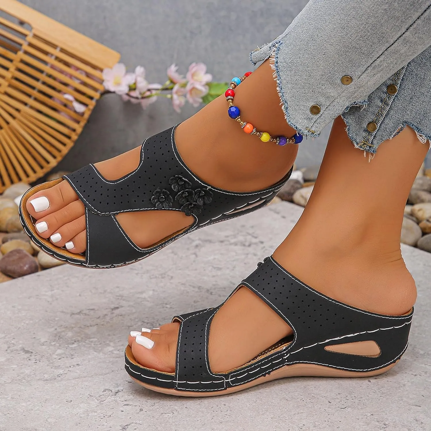 Summer Women's Slippers Open Toe Fish Mouth Wedge Casual Sandals Comfortable Footwear for Daily Wear and Outdoor