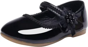 Toddle Baby Girls Mary Jane Walking Flats Slip-On Rubber Sole Prewalker Princess Wedding Dress Shoes Cute Toddle House Casual Slipper Shoes (Black, 12.5 Little Child)