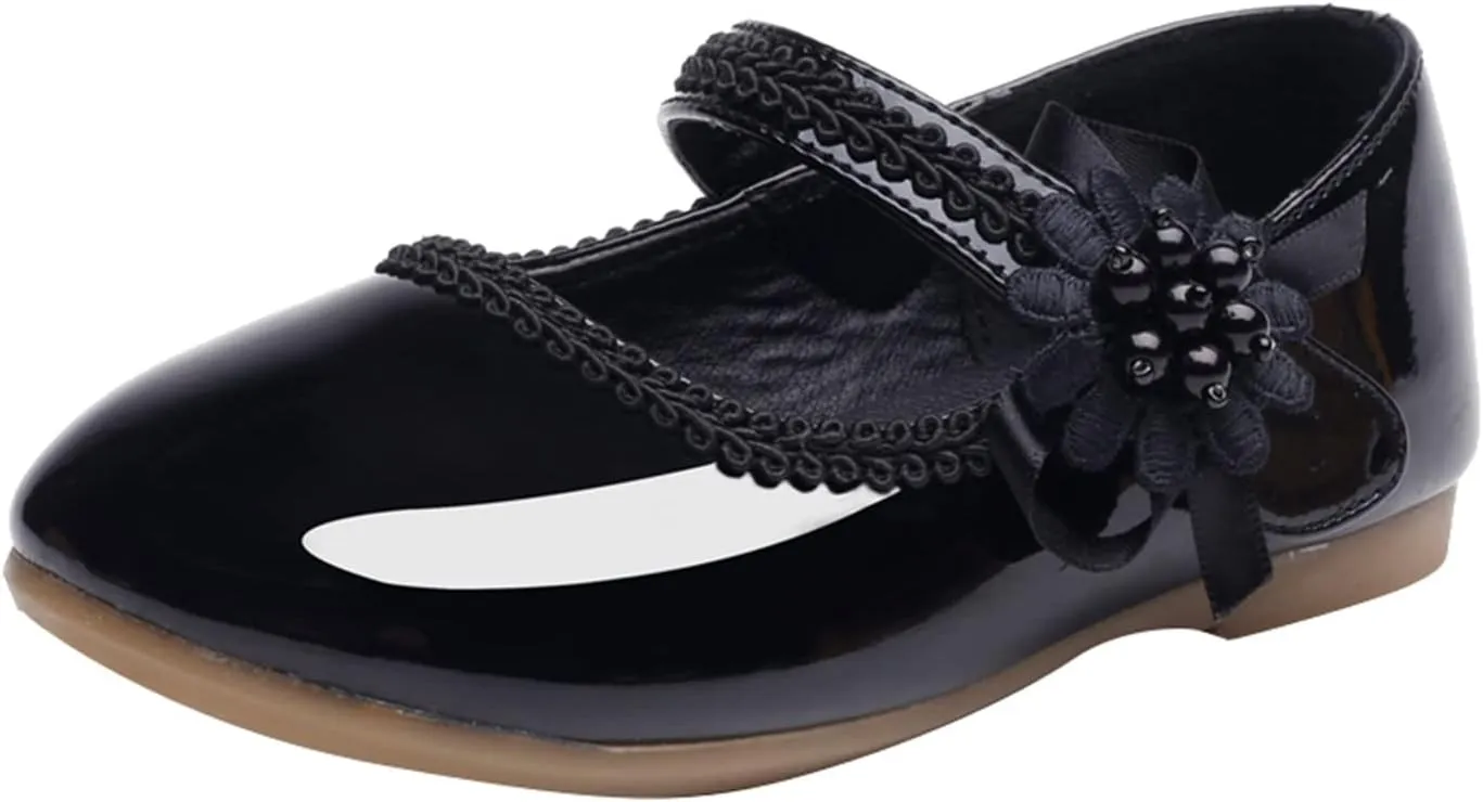 Toddle Baby Girls Mary Jane Walking Flats Slip-On Rubber Sole Prewalker Princess Wedding Dress Shoes Cute Toddle House Casual Slipper Shoes (Black, 12.5 Little Child)