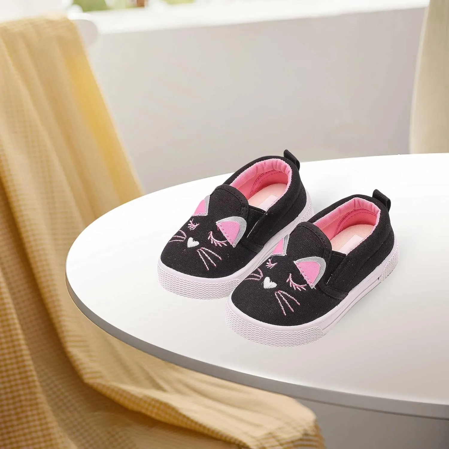 Toddler Kids Cushioned Canvas Shoes Casual Slip On Fashion Sneakers Cute Cat Prints Wear esistant Shoes