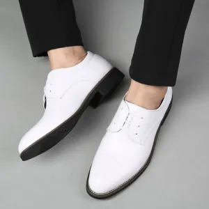 White Dress Shoes for Men Low Top Resistant Non Slip Business Men Lace Up Pointed Toe Leather Cap Toe New Shoes
