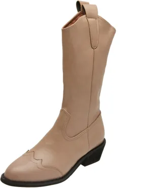Wide Calf Boots for Women Mid Calf Cowboy Boots for Women Retro Western Pointed Toe Slip on Chunky Heel Square Heel