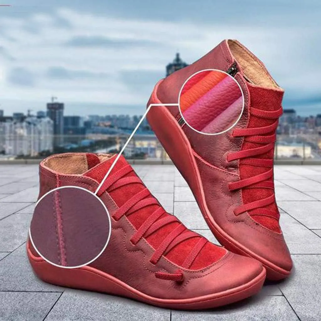Winter Boots for Women 2024 Platform Boots Casual Retro Leather Round Toe Lace-up Shoe Side Zipper Flat Booties