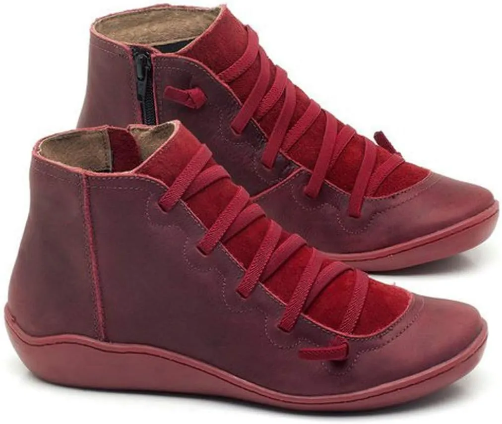 Winter Boots for Women 2024 Platform Boots Casual Retro Leather Round Toe Lace-up Shoe Side Zipper Flat Booties