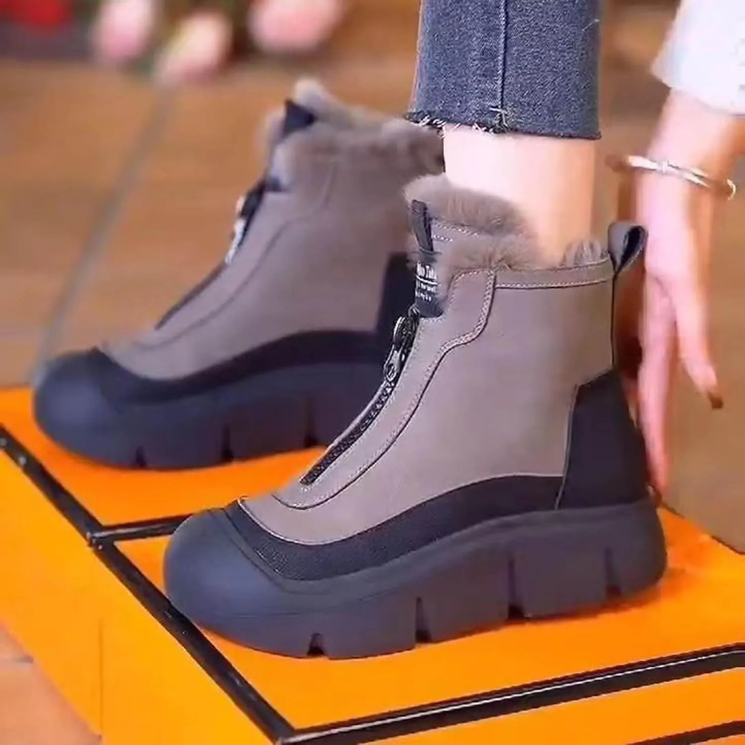 Winter Boots for Women Slip on Comfortable Ankle Fashion Boot Insulated Mid-Calf Booties Faux Fur-Lined Lace up Shoes