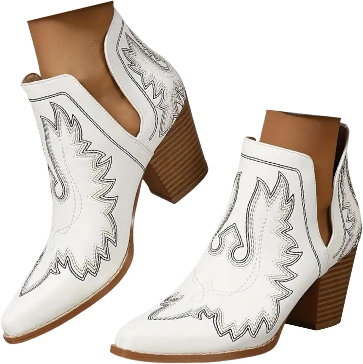 Women Ankle Boots Cowboy Boots Cowgirl Boots Chunky Heels Boots Western Pointed Toe Chunky Heels Pull on Fashion
