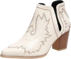 Women Ankle Boots Cowboy Boots Cowgirl Boots Chunky Heels Boots Western Pointed Toe Chunky Heels Pull on Fashion