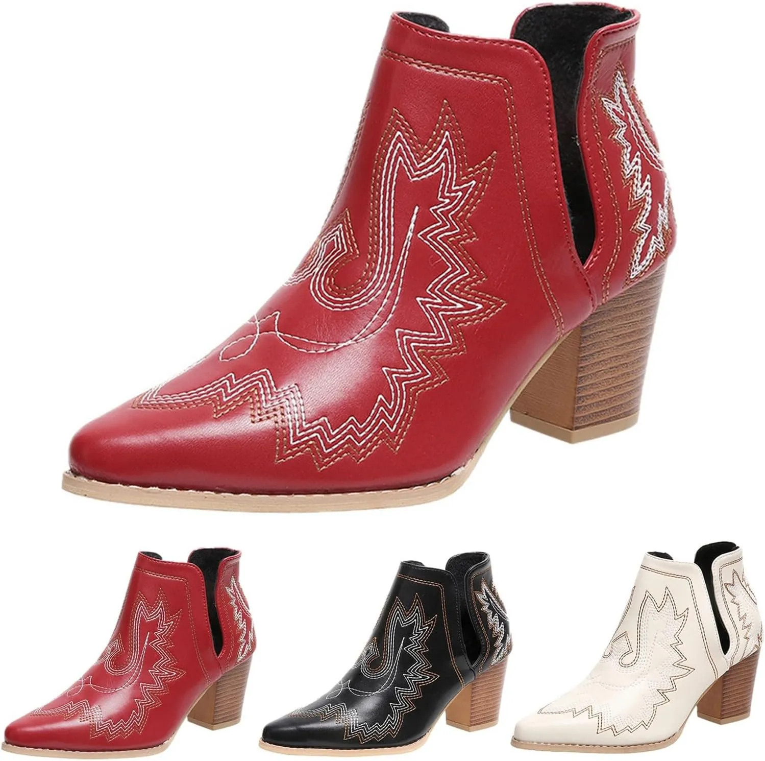 Women Ankle Boots Cowboy Boots Cowgirl Boots Chunky Heels Boots Western Pointed Toe Chunky Heels Pull on Fashion