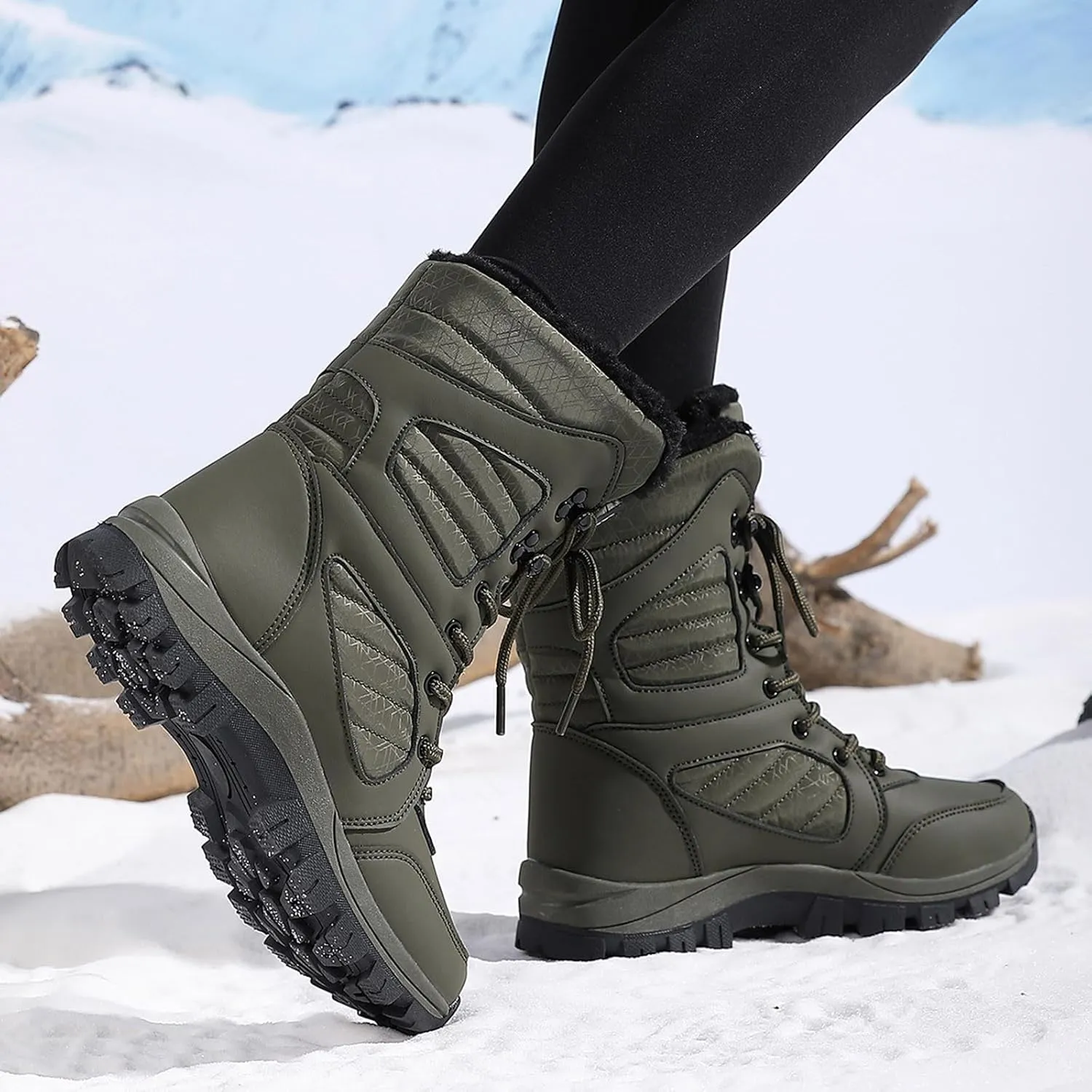 Women Snow Boots Winter Shoes Warm Faux Fur Lined Winter Snow Boots Anti-Slip Walking Outdoor Boot Mid Calf Snow Boots