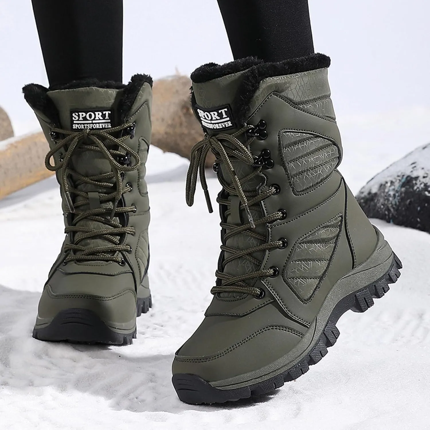 Women Snow Boots Winter Shoes Warm Faux Fur Lined Winter Snow Boots Anti-Slip Walking Outdoor Boot Mid Calf Snow Boots