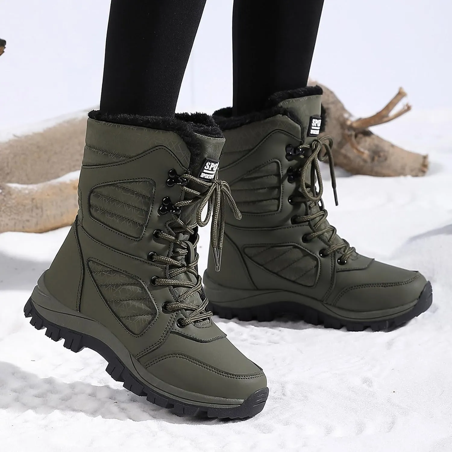 Women Snow Boots Winter Shoes Warm Faux Fur Lined Winter Snow Boots Anti-Slip Walking Outdoor Boot Mid Calf Snow Boots