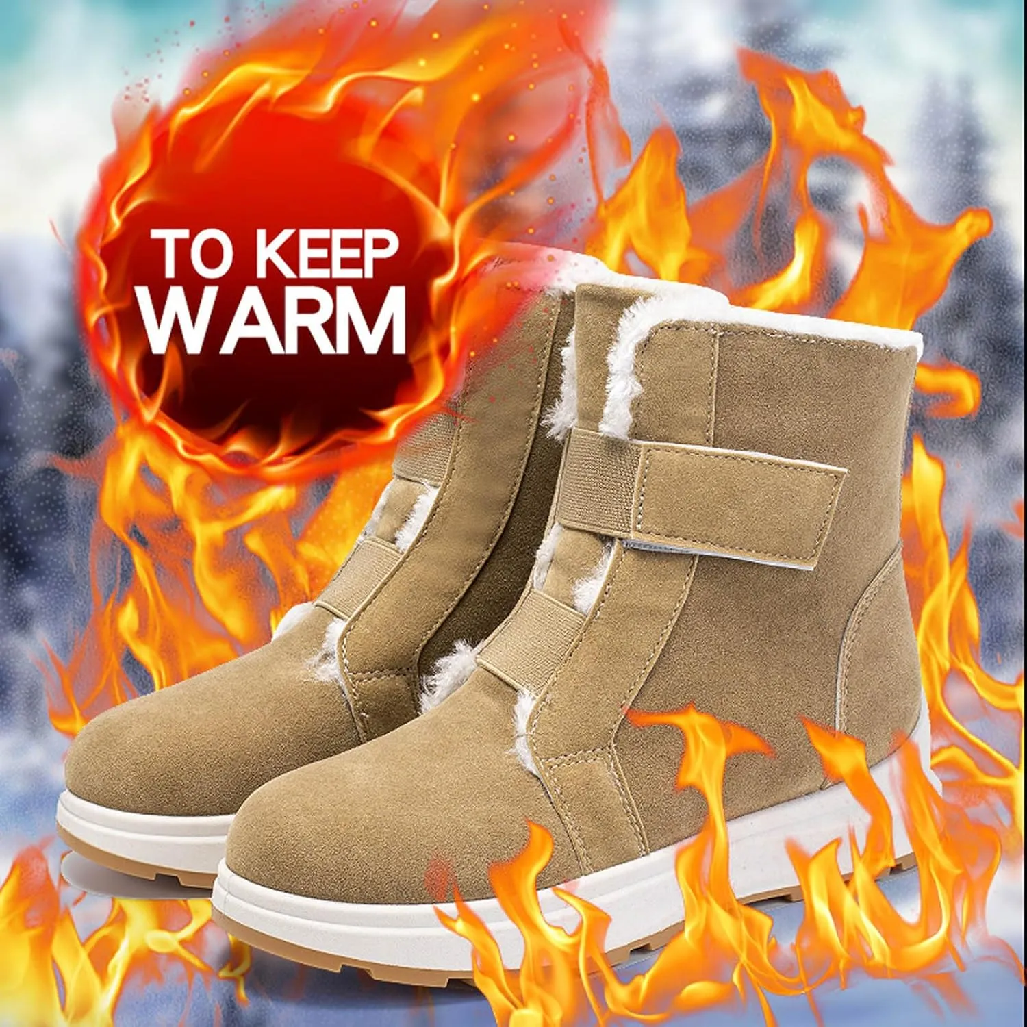 Women Snow Boots Winter Shoes Winter Warm Ankle Booties with Fur Lined Lining Outdoor Slip on Waterproof Short Boots