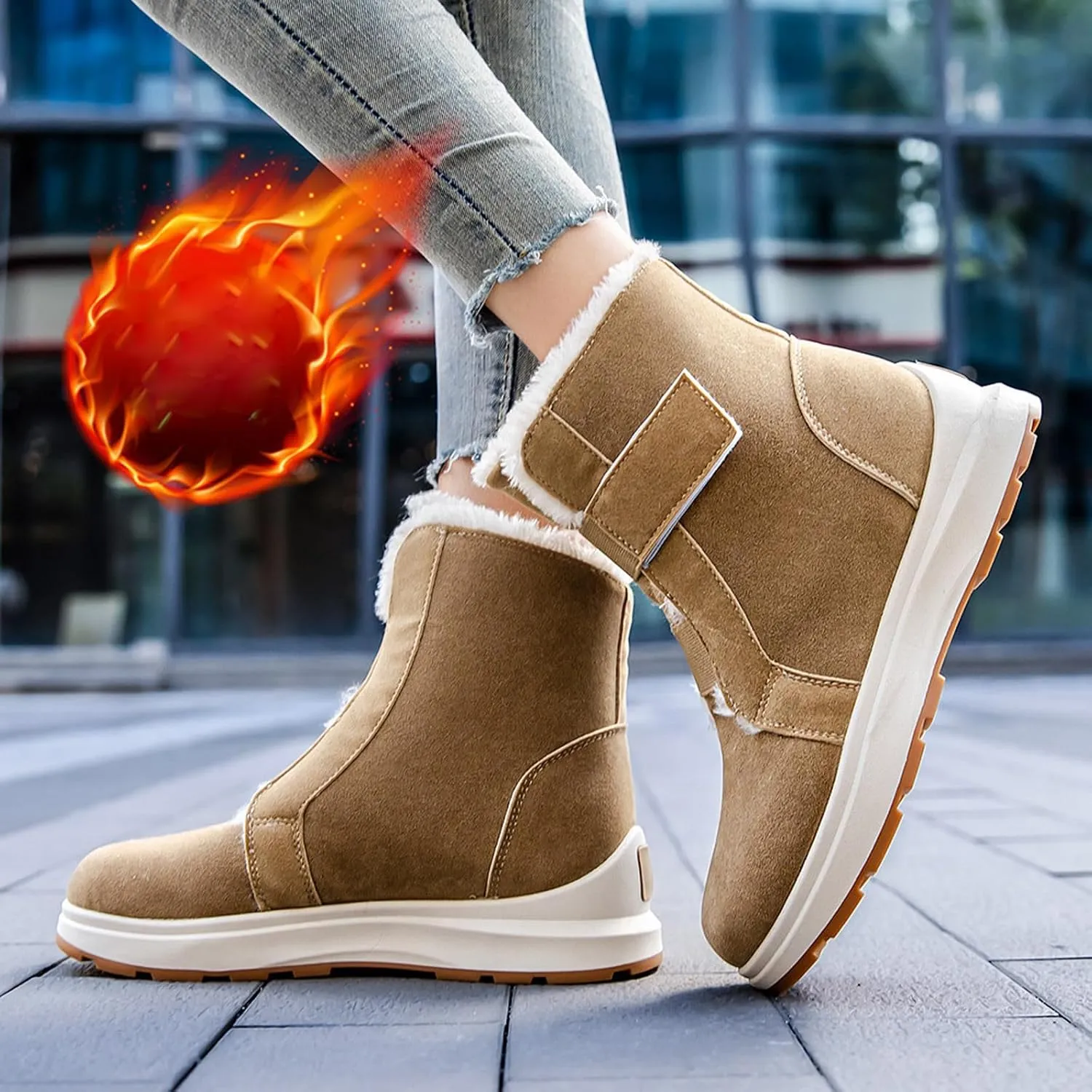 Women Snow Boots Winter Shoes Winter Warm Ankle Booties with Fur Lined Lining Outdoor Slip on Waterproof Short Boots