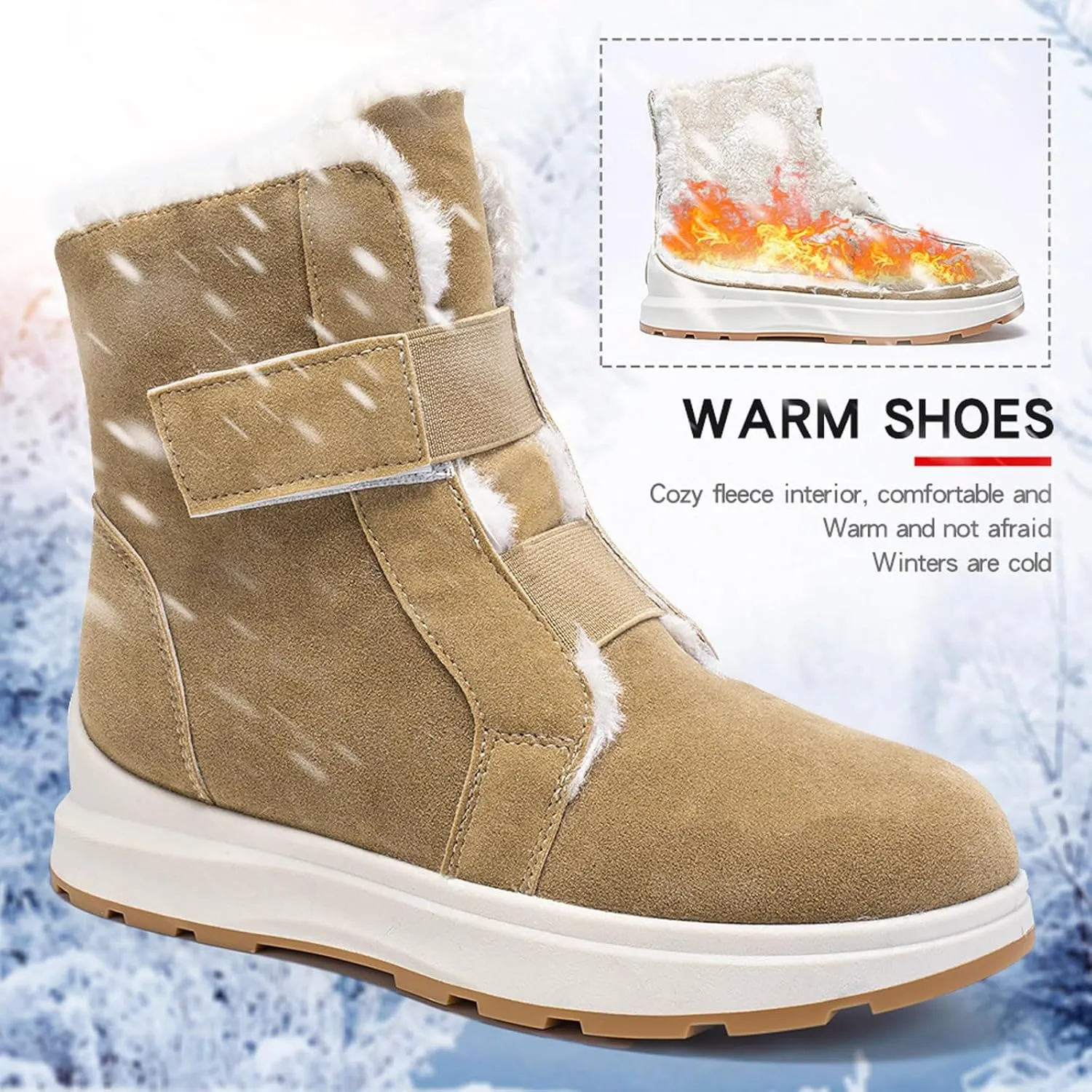 Women Snow Boots Winter Shoes Winter Warm Ankle Booties with Fur Lined Lining Outdoor Slip on Waterproof Short Boots