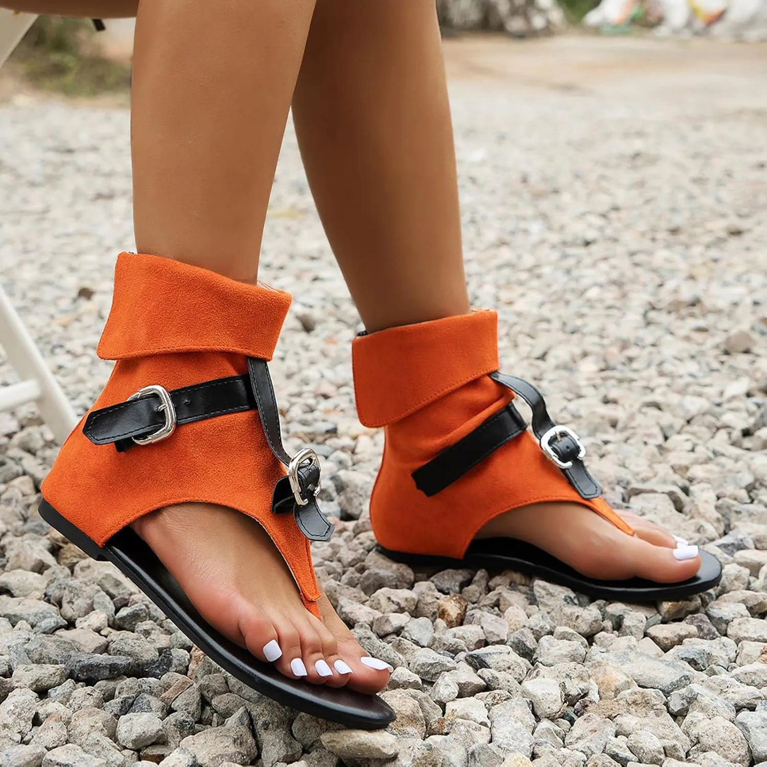 Women Summer Flat Sandals Clip Toe Slip On Denim Thong Flip Flops Casual Ankle Short Booties Comfortable Roman Shoes