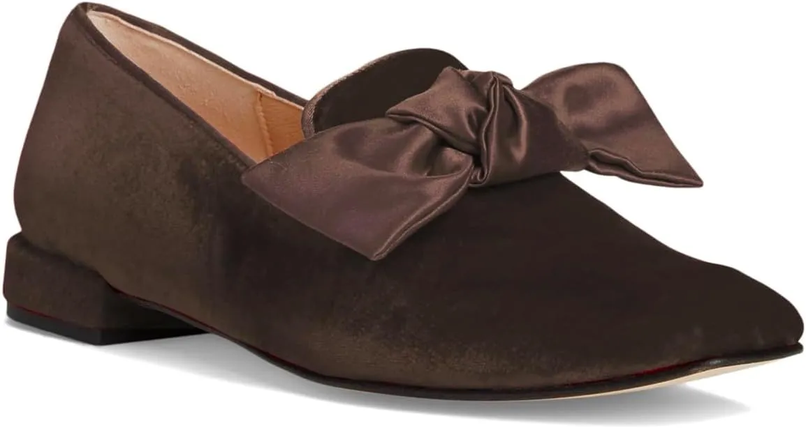 Women Velvet Bow Flats Closed Square Toe Slip On Flat Penny Loafers Comfort Bow-Knot Ballet Flats Office Ladies Work Flat Heel Dress Shoes Fashion Casual Club Driver Flats Fall 4-11 M US