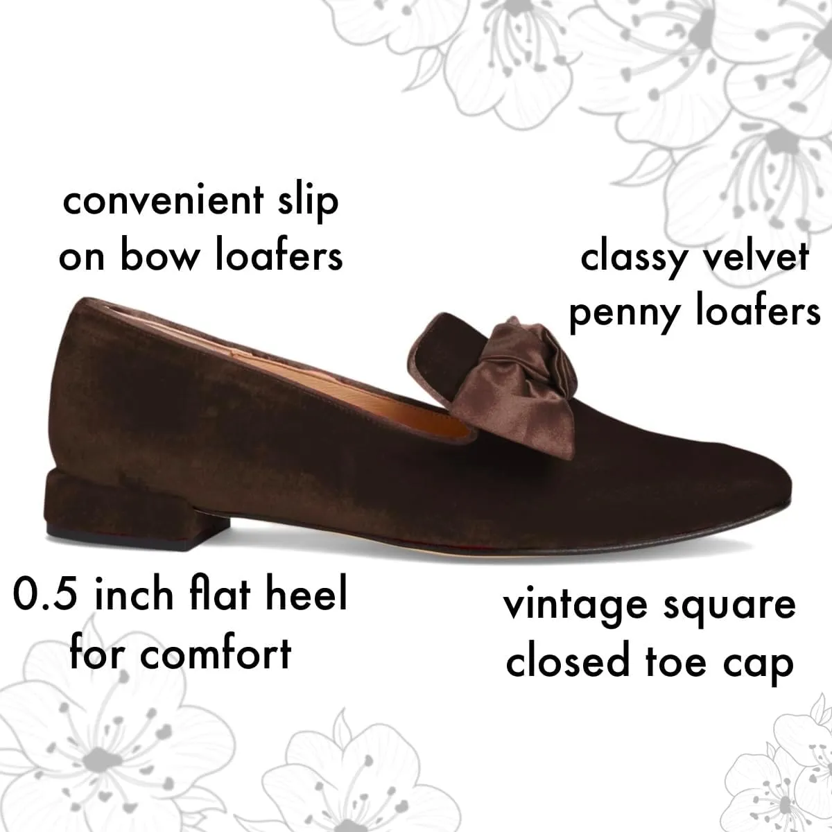 Women Velvet Bow Flats Closed Square Toe Slip On Flat Penny Loafers Comfort Bow-Knot Ballet Flats Office Ladies Work Flat Heel Dress Shoes Fashion Casual Club Driver Flats Fall 4-11 M US