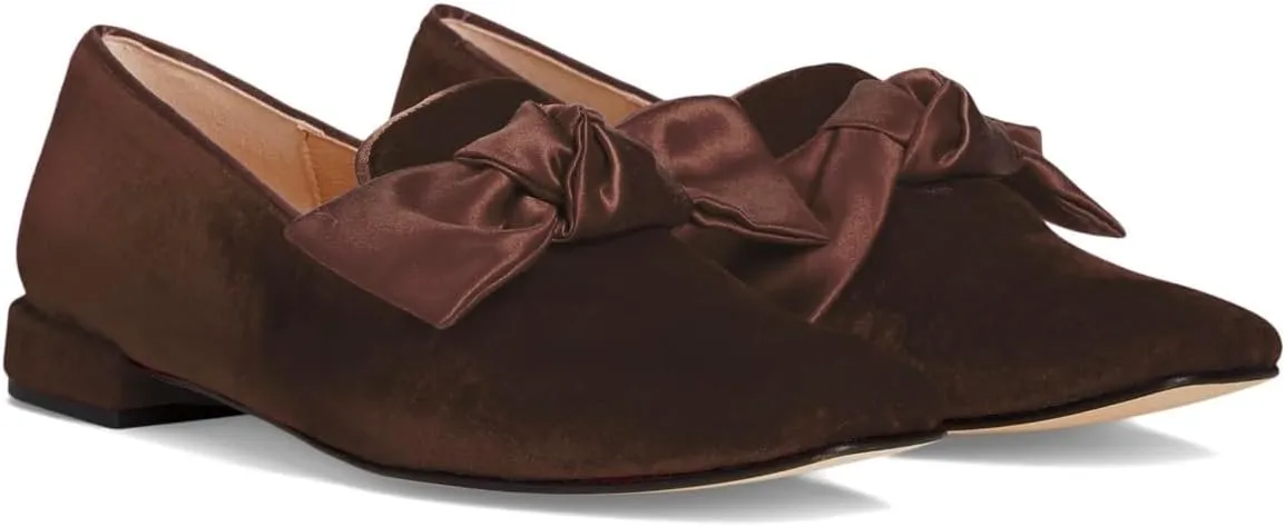 Women Velvet Bow Flats Closed Square Toe Slip On Flat Penny Loafers Comfort Bow-Knot Ballet Flats Office Ladies Work Flat Heel Dress Shoes Fashion Casual Club Driver Flats Fall 4-11 M US