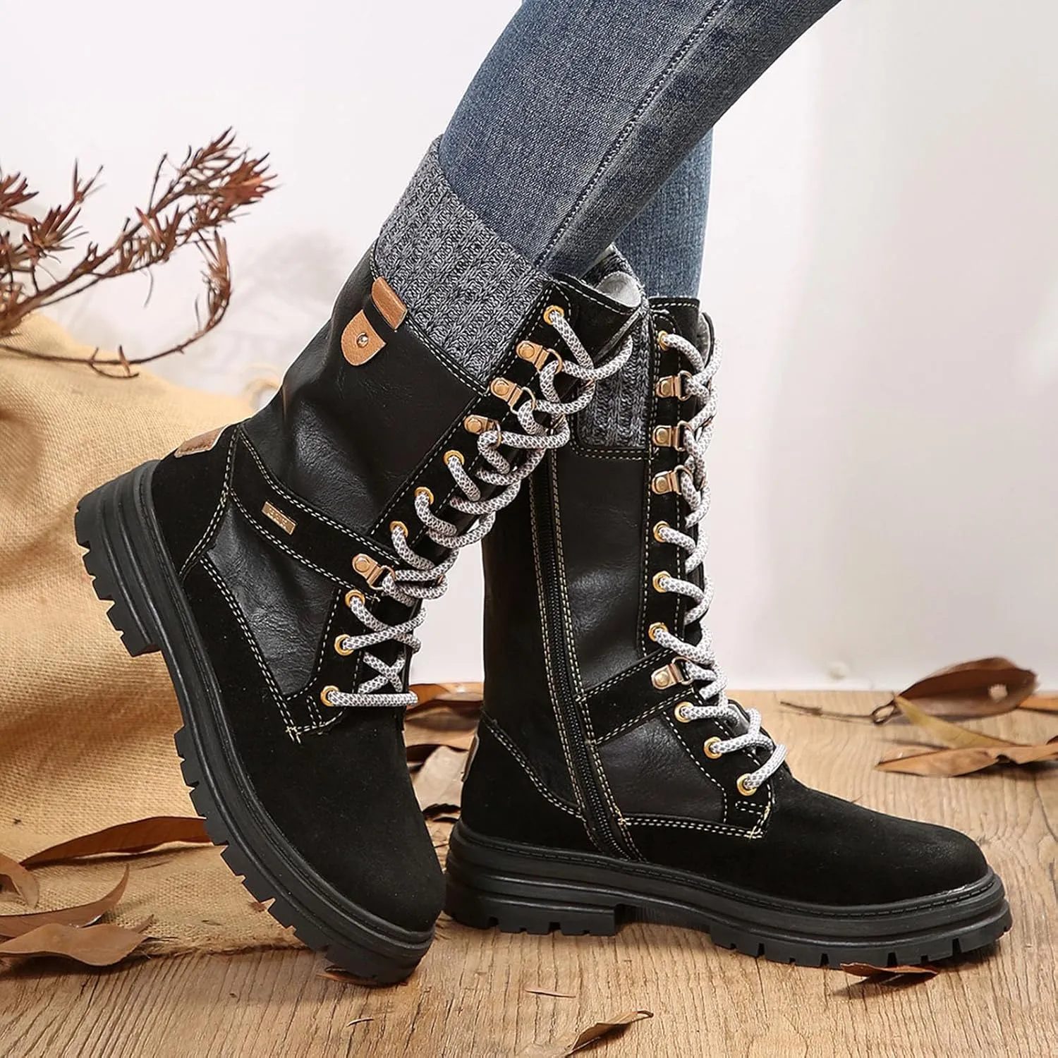 Women's Ankle Winter Boots Low Block Heel Riding Boots Round Toe Ankle Winter Mini Boots Slip on Memory Foam Booties