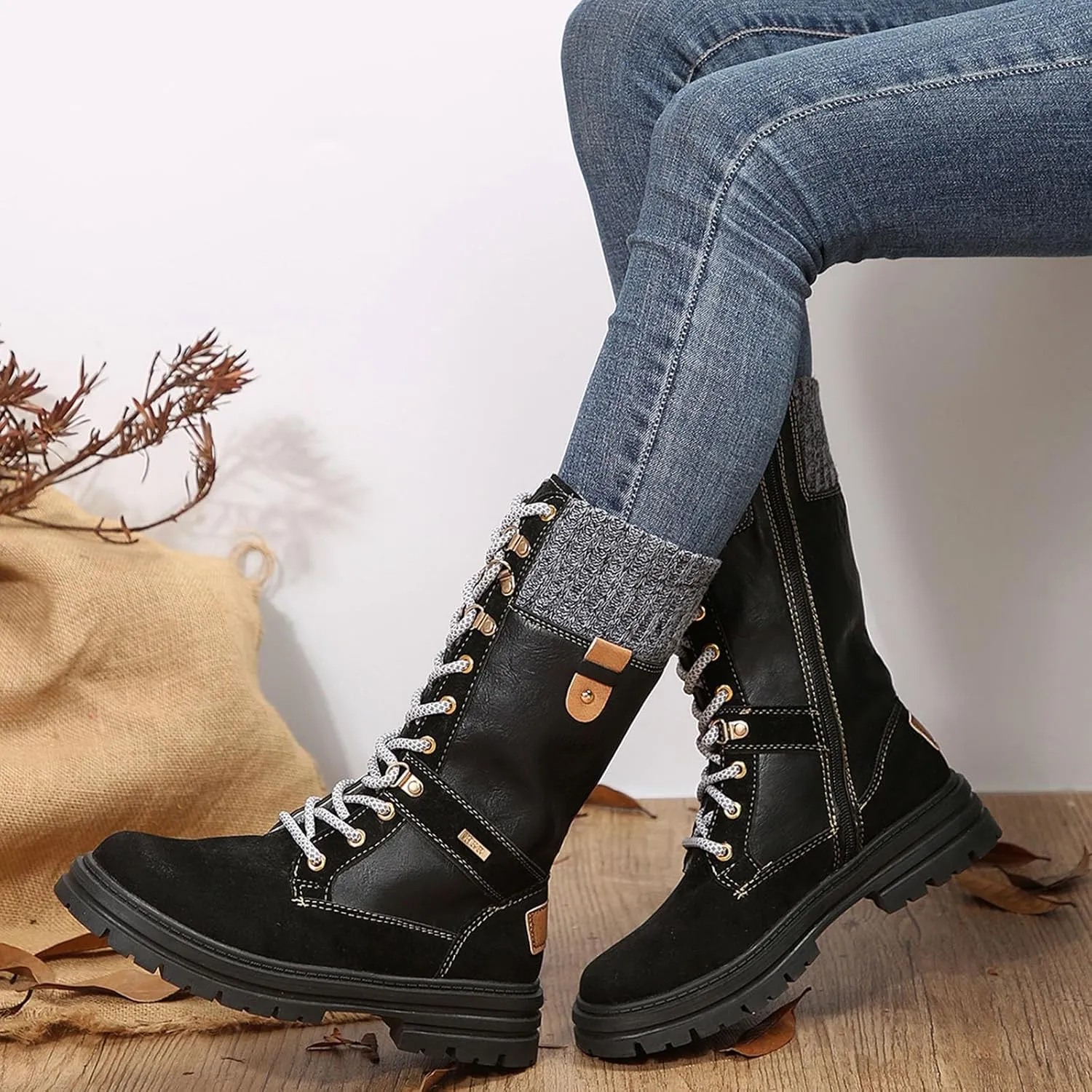 Women's Ankle Winter Boots Low Block Heel Riding Boots Round Toe Ankle Winter Mini Boots Slip on Memory Foam Booties