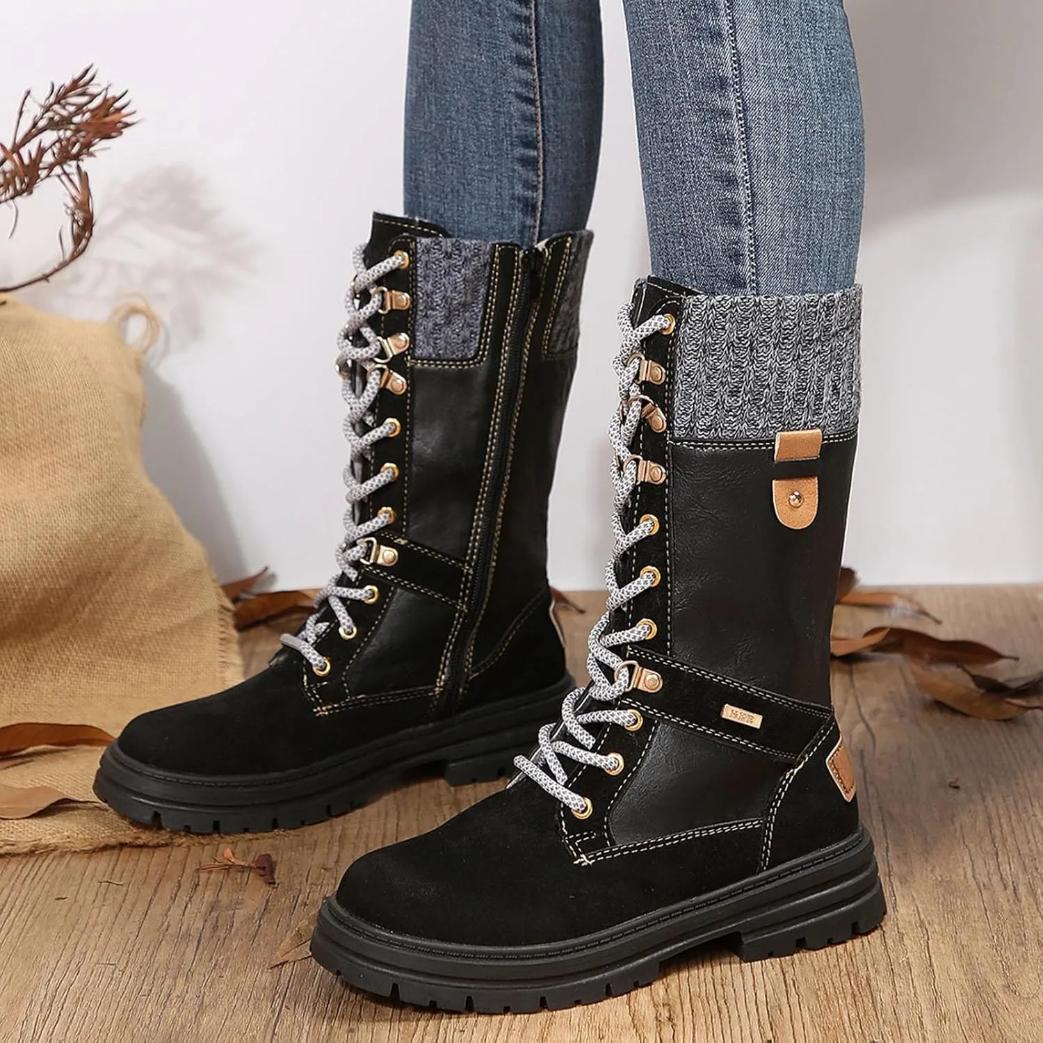 Women's Ankle Winter Boots Low Block Heel Riding Boots Round Toe Ankle Winter Mini Boots Slip on Memory Foam Booties