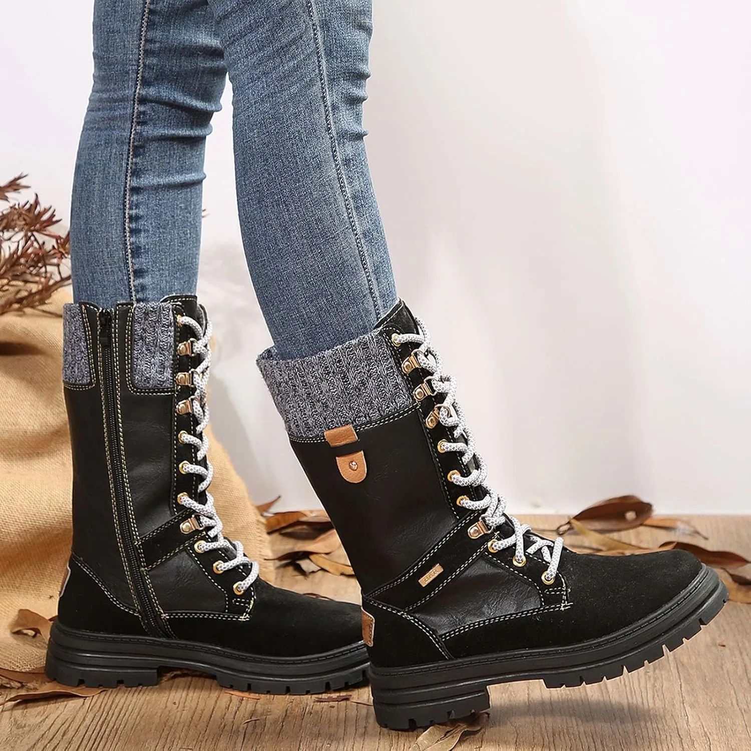 Women's Ankle Winter Boots Low Block Heel Riding Boots Round Toe Ankle Winter Mini Boots Slip on Memory Foam Booties