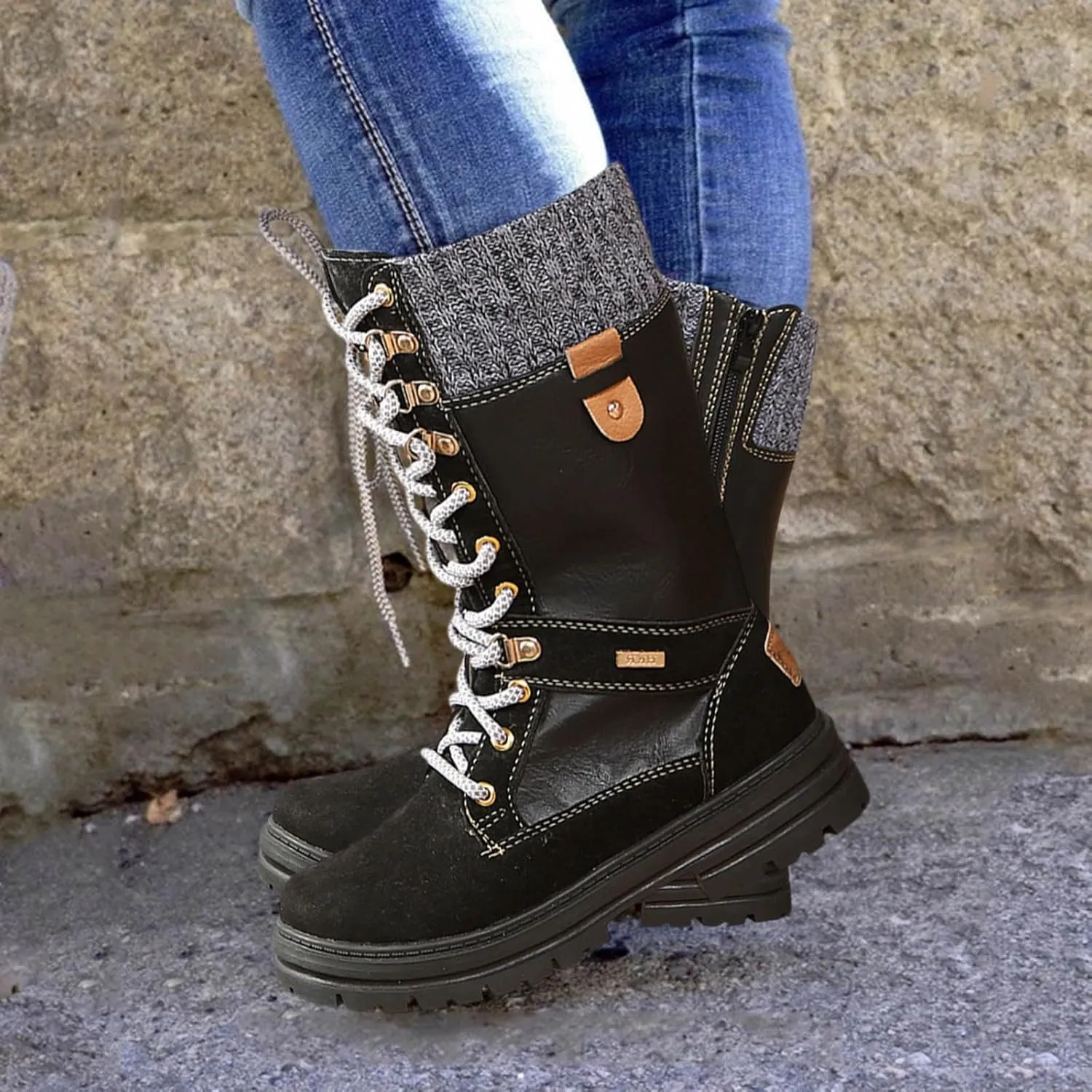 Women's Ankle Winter Boots Low Block Heel Riding Boots Round Toe Ankle Winter Mini Boots Slip on Memory Foam Booties