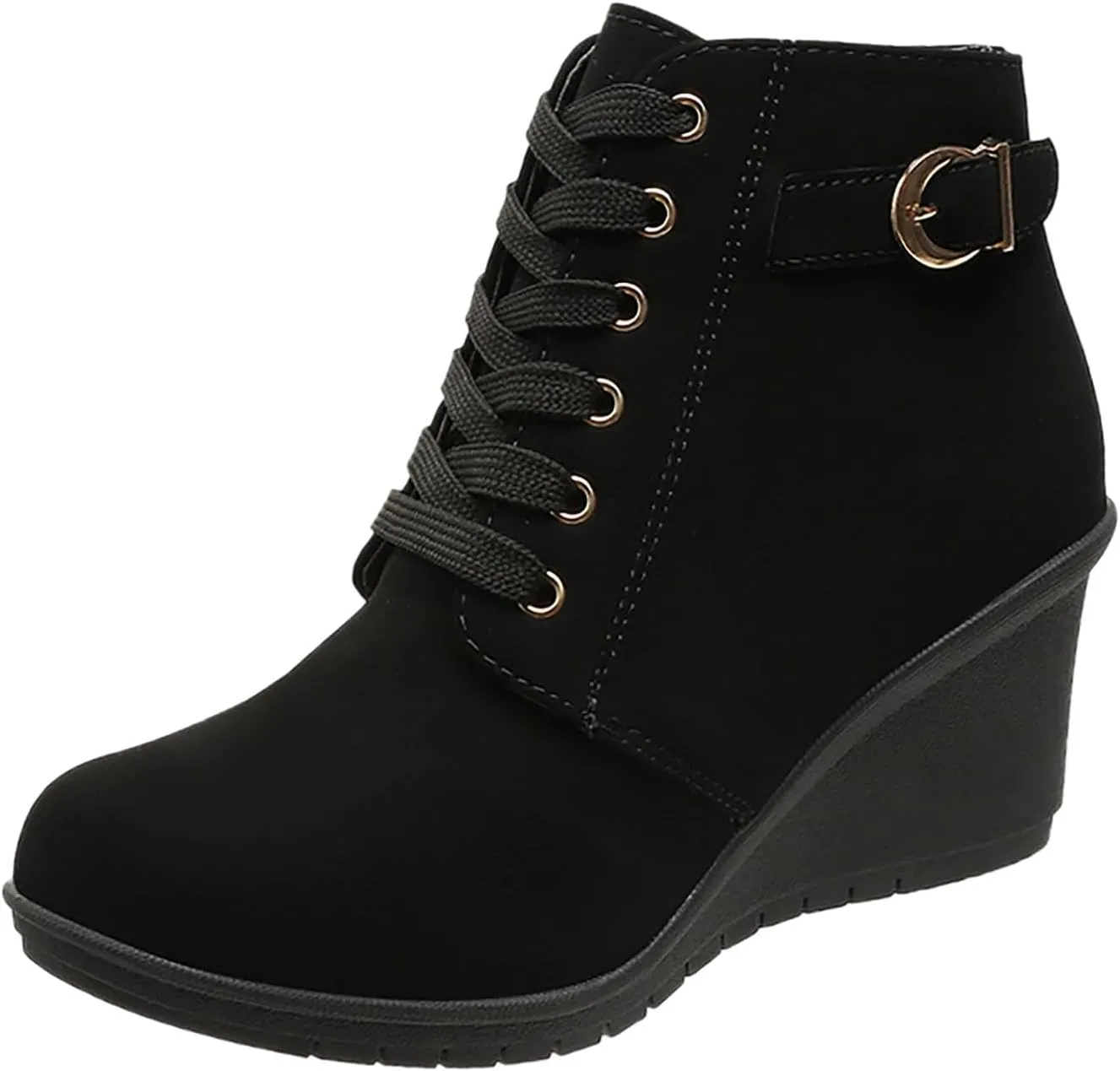 Women's Autumn and Winter Fashion Wedge Heel Platform Lace Up Ankle Boots Warm and Comfortable Style Shoes Boots