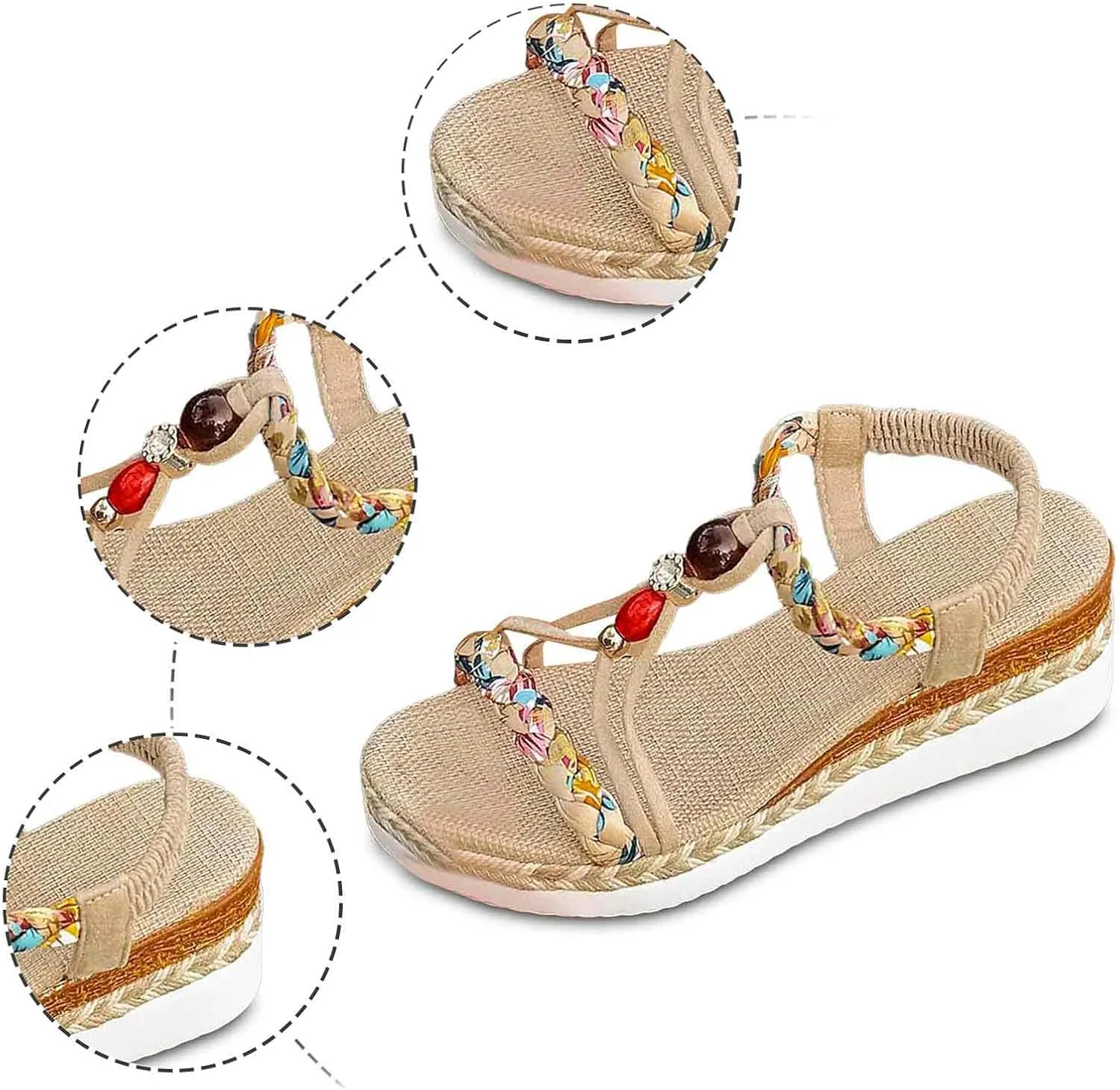 Women's Breathable Open Toe Slip On Sandals Comfortable Wedge Heel Shoes for Beach Walking Casual Daily Wear