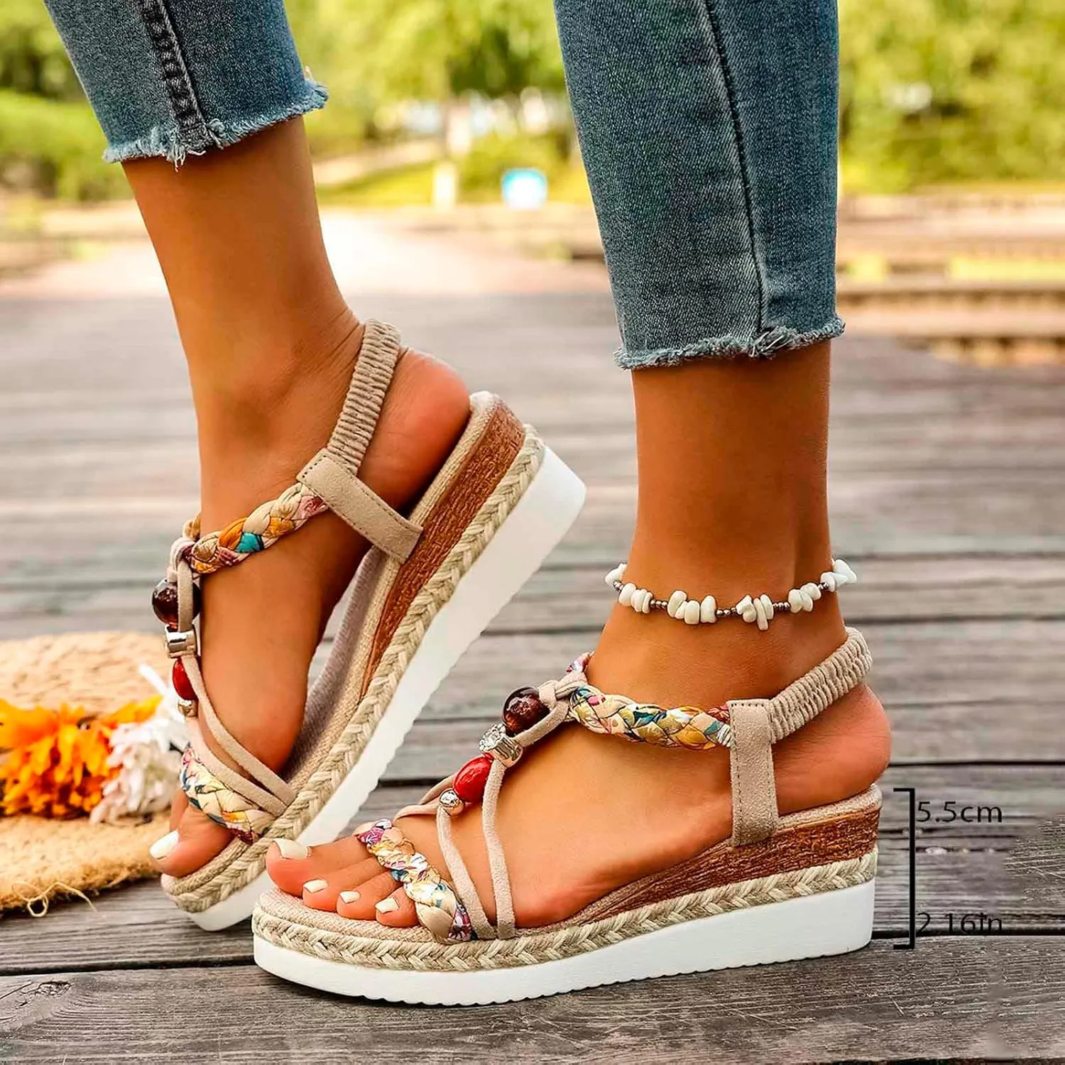 Women's Breathable Open Toe Slip On Sandals Comfortable Wedge Heel Shoes for Beach Walking Casual Daily Wear