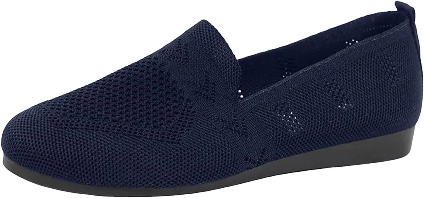 Women's Casual Mesh Slip-On Wide Flat Round Toe Air Cushioned Black Running Tennis Walking Shoes