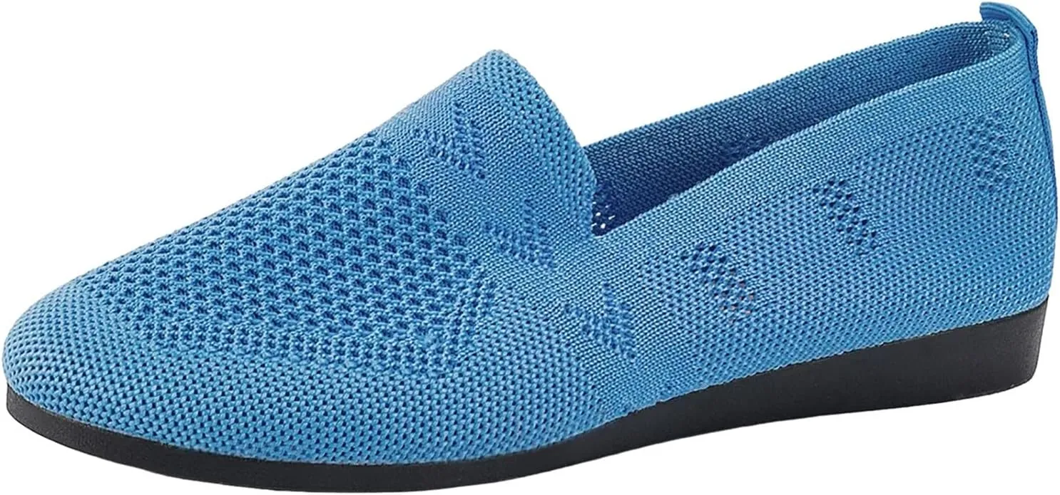 Women's Casual Mesh Slip-On Wide Flat Round Toe Air Cushioned Black Running Tennis Walking Shoes