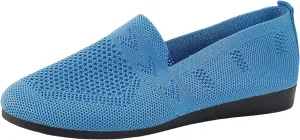 Women's Casual Mesh Slip-On Wide Flat Round Toe Air Cushioned Black Running Tennis Walking Shoes