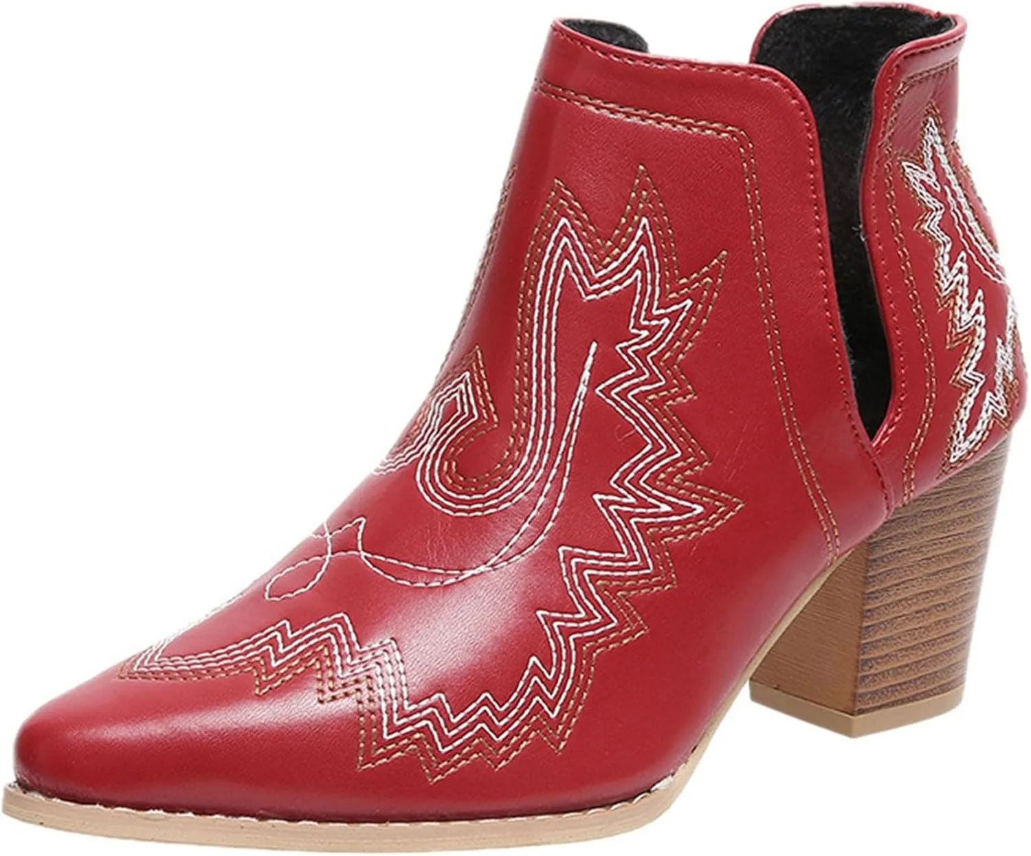 Womens Cowboy Boots Ankle Boots for Women Low Heel Western Boots For Women Pointed Toe Chunky Heel Boots Pull On Boot